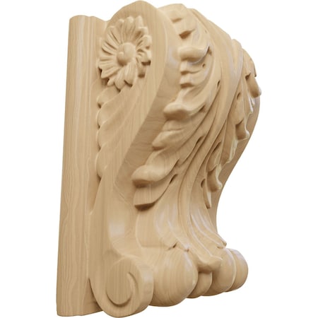 Ekena Millwork 4 1/4"W x 2 1/2"D x 5 1/2"H Medium Acanthus Block w/ Backplate Wood Corbel, Cherry CORW04X03X06ABCH